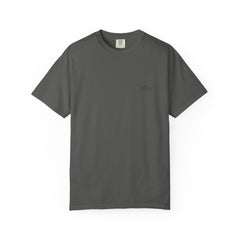 Rough Etiquette Lost Ball Specialists golf T-shirt in Pepper — front view with small chest logo