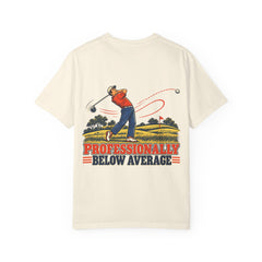 Rough Etiquette Professionally Below Average golf T-shirt in Ivory — back view with vintage golf graphic