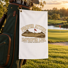 Proper Attire. Improper Lies. | Microfiber Golf Towel lifestyle product photo